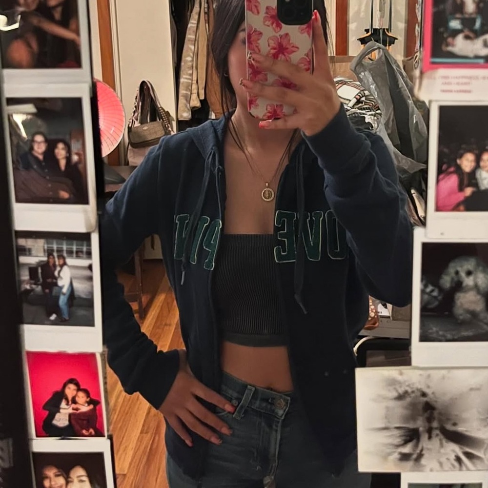Blue Hoodie with Green Lettering